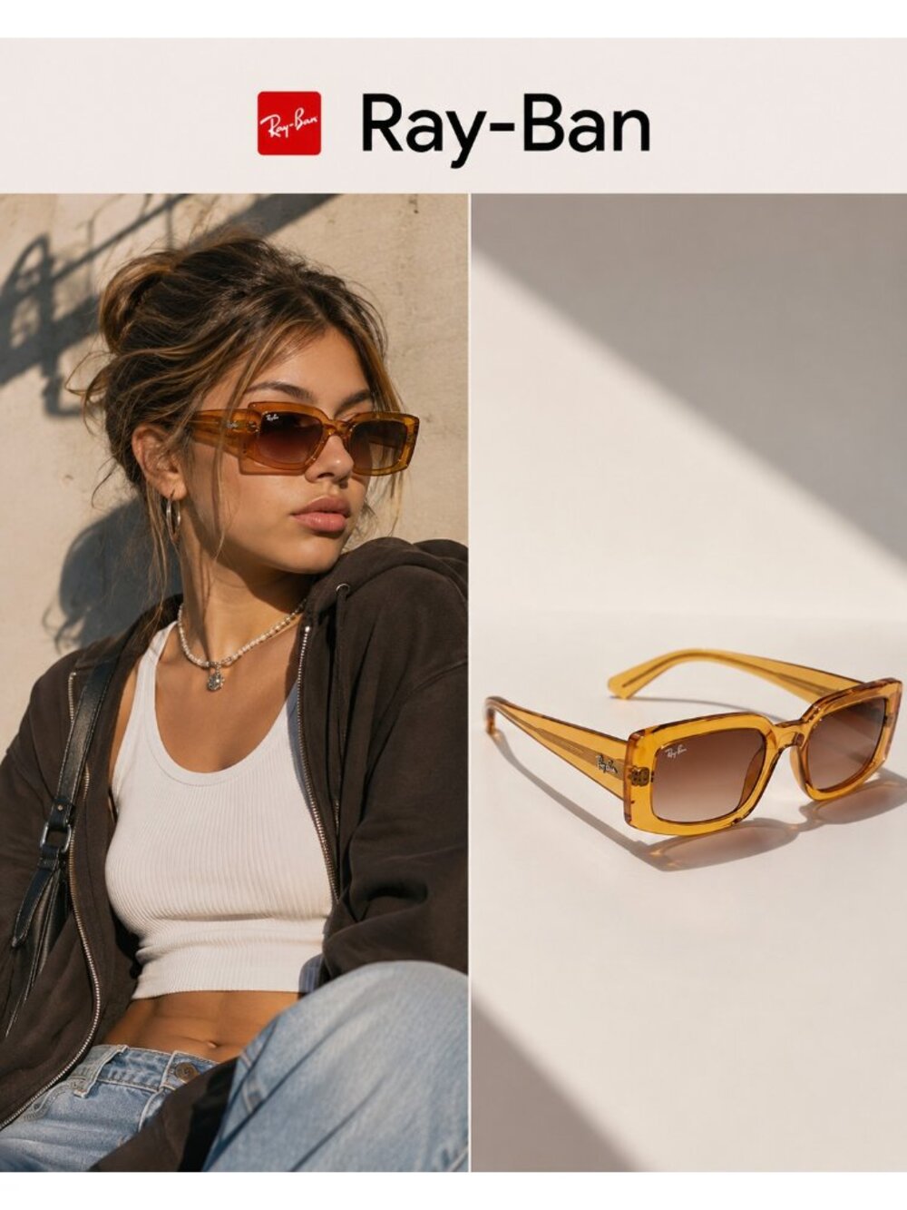 Ray-Ban Kiliane RB4395 Bio-Based Amber Brown Rectangle Sunglasses 54-21-140